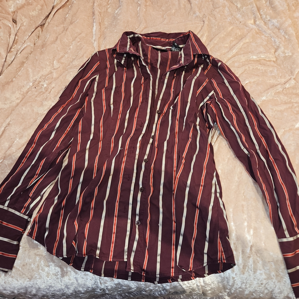 New York & Company Burgundy Striped Blouse